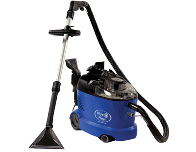 a blue and black vacuum cleaner