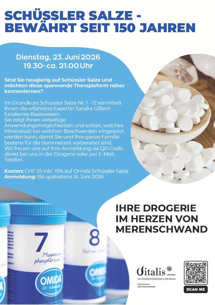 Flyer Dr. Schüssler Salze Grundkurs Nr.1-12 Vitalis Merenschwand