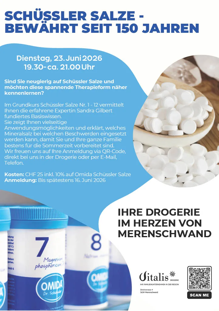 Flyer Dr. Schüssler Salze Grundkurs Nr.1-12 Vitalis Merenschwand