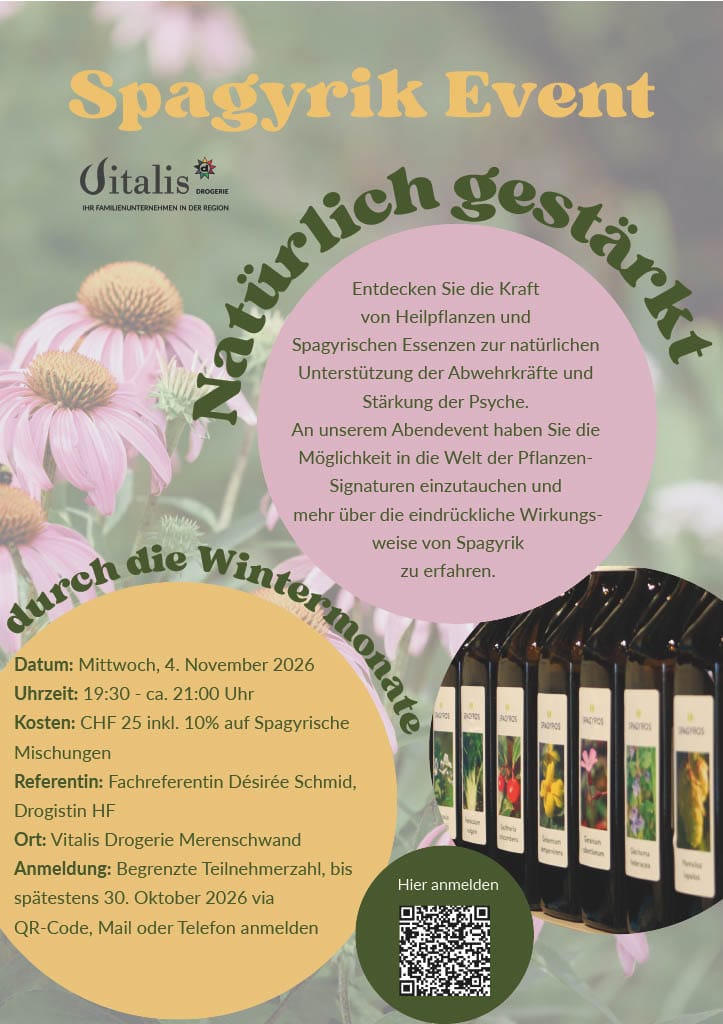 Einladung Spagyrik Abendevent Vitalis Drogerie Merenschwand
